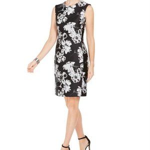 N Natori Floral-Print Jacquard Sheath Dress, Black NEW